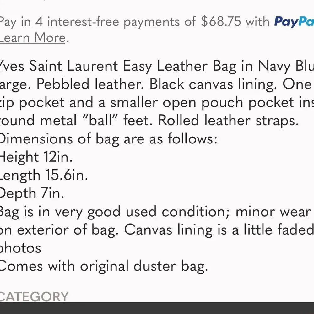 YSL Yves Saint Laurent Pebbled Leather Easy Shoulder Carry All Purse Bag LARGE - Picture 13 of 13